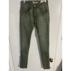Taker stacked skinny fit jeans NEW men size 30x36 olive green stretch edgy $129